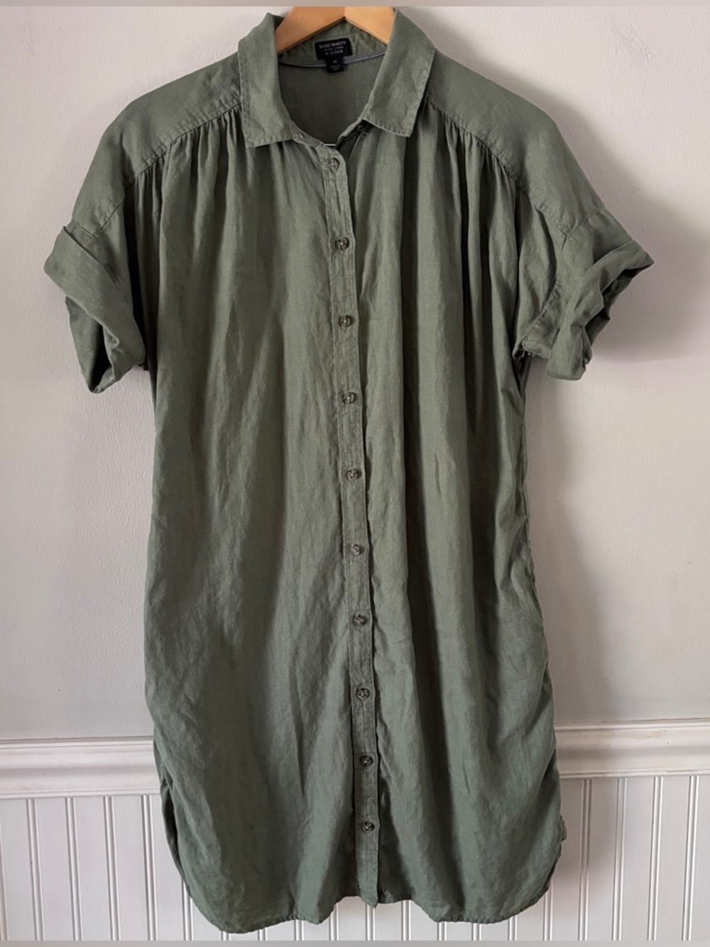 Linen Shirtdress Baird McNutt for J.Crew Olive Green Shirt Dress Coastal
